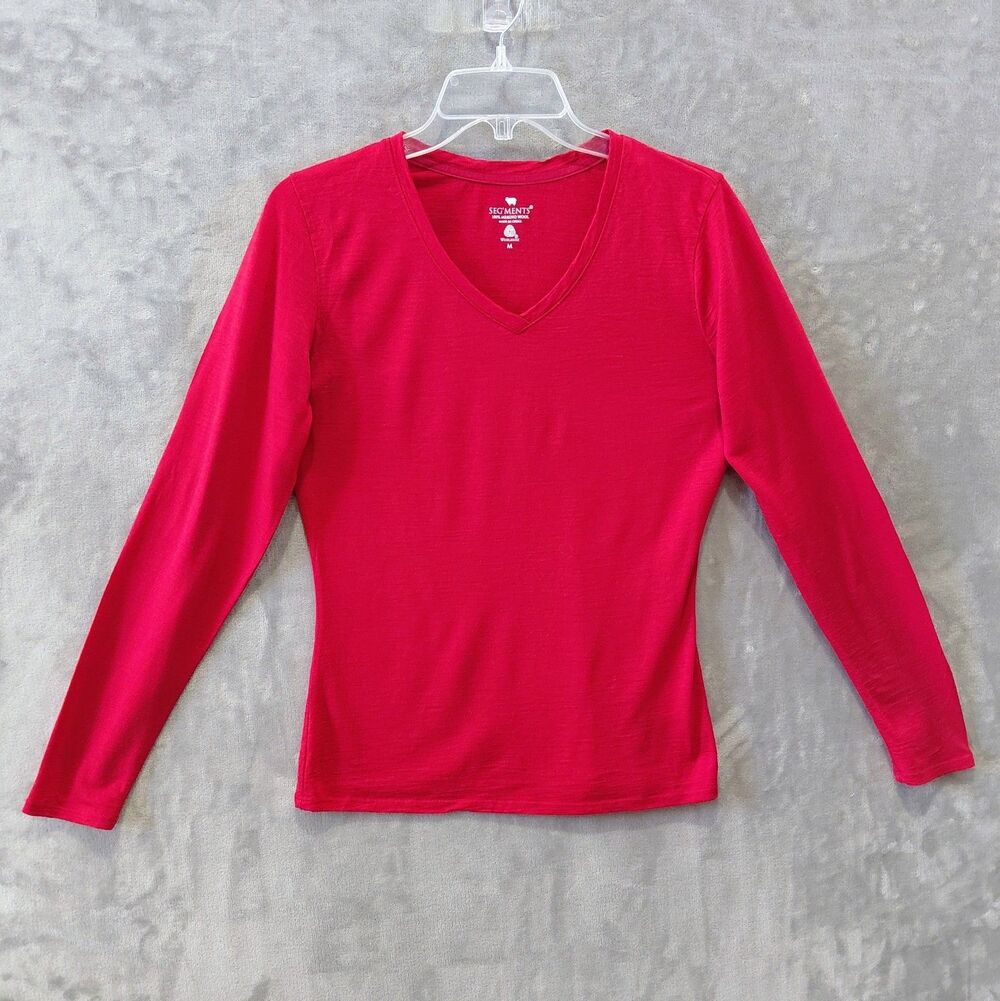 Seg'ments 100% Merino Wool Long Sleeve Top Women's Medium Red Quick Drying EUC
